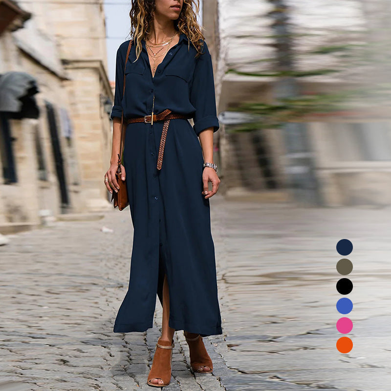 CM | Vestido monocolor con mangas largas y botones