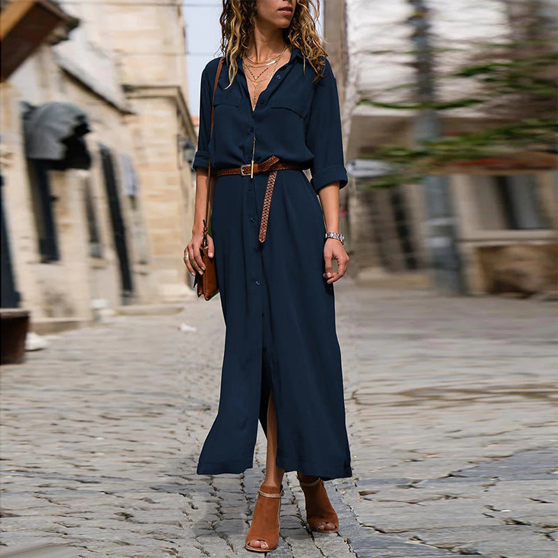CM | Vestido monocolor con mangas largas y botones