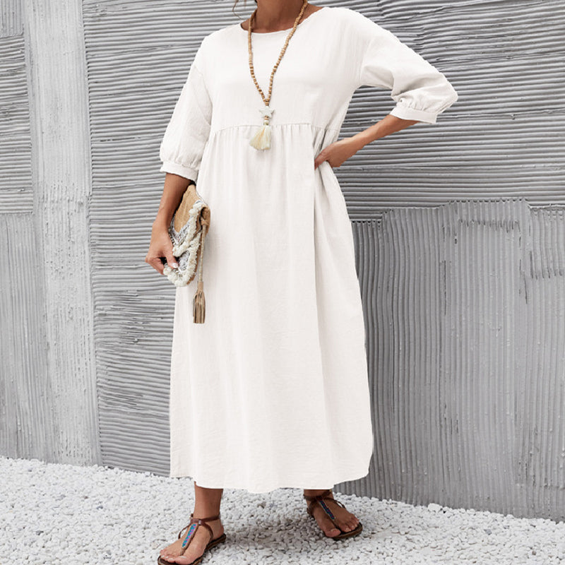 CM | ✨🌸Vestido suelto de moda monocolor con mangas farol🌸✨