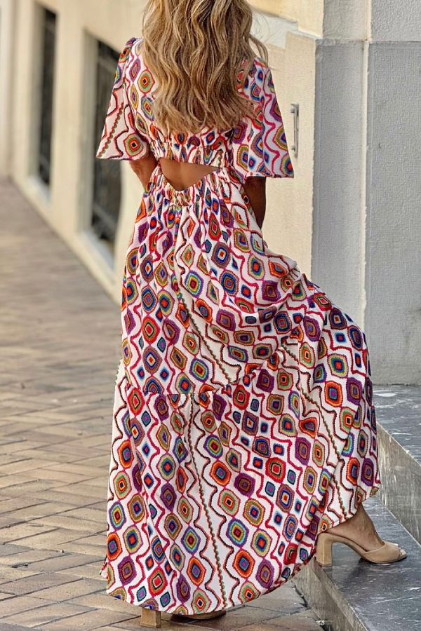 CM | Vintage Vestido midi de manga corta a cuadros con cuello en V