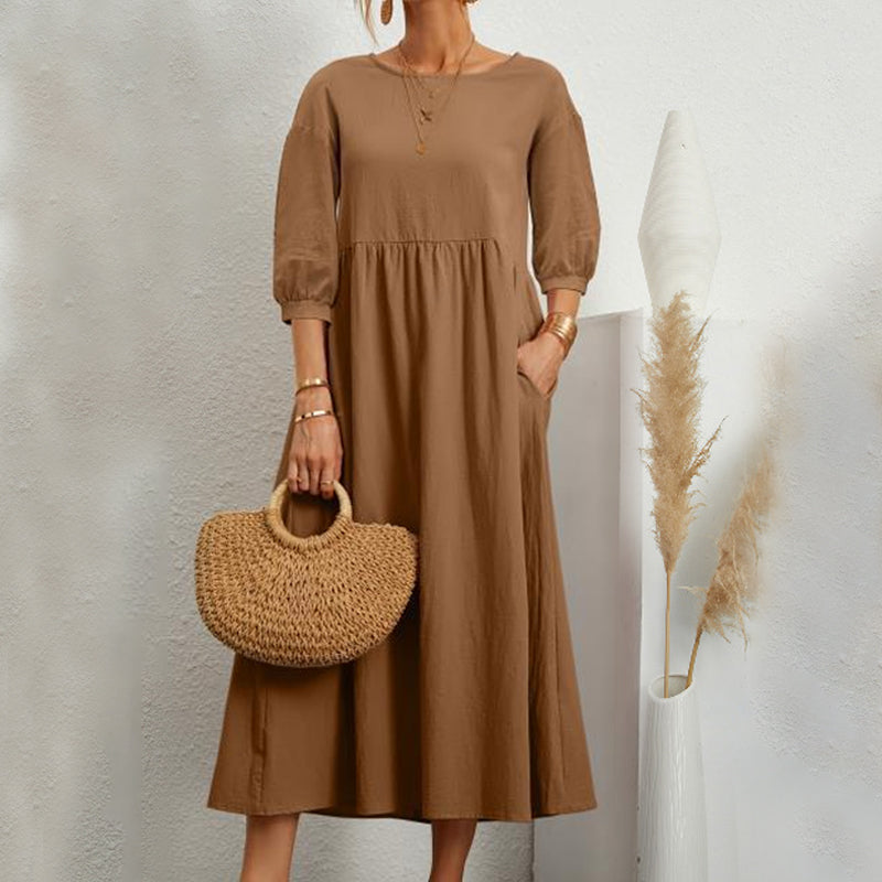 CM | ✨🌸Vestido suelto de moda monocolor con mangas farol🌸✨