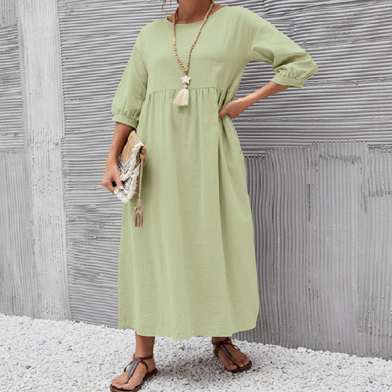 CM | ✨🌸Vestido suelto de moda monocolor con mangas farol🌸✨