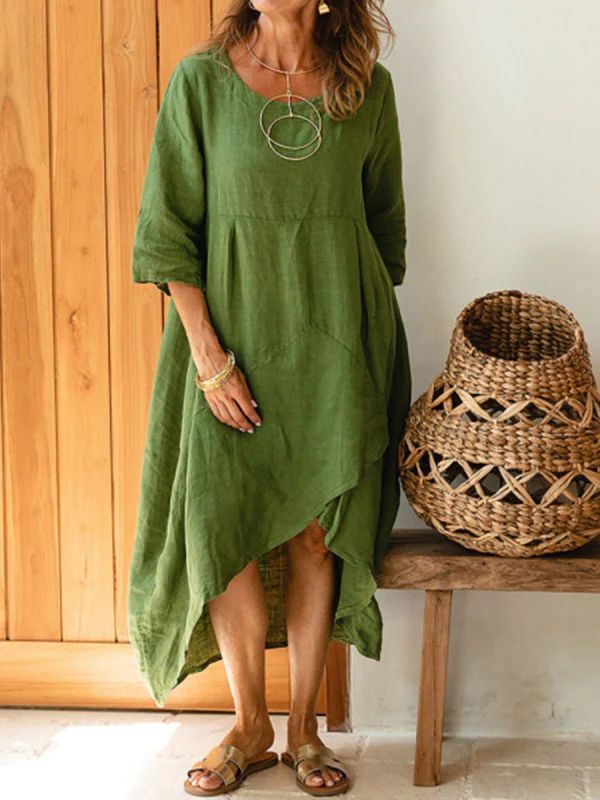 CM | Mujeres Maxi Vestido Cuello Bolsa Verano Suelto Casual Baggy Robe Mujer Retro Vestidos Largos