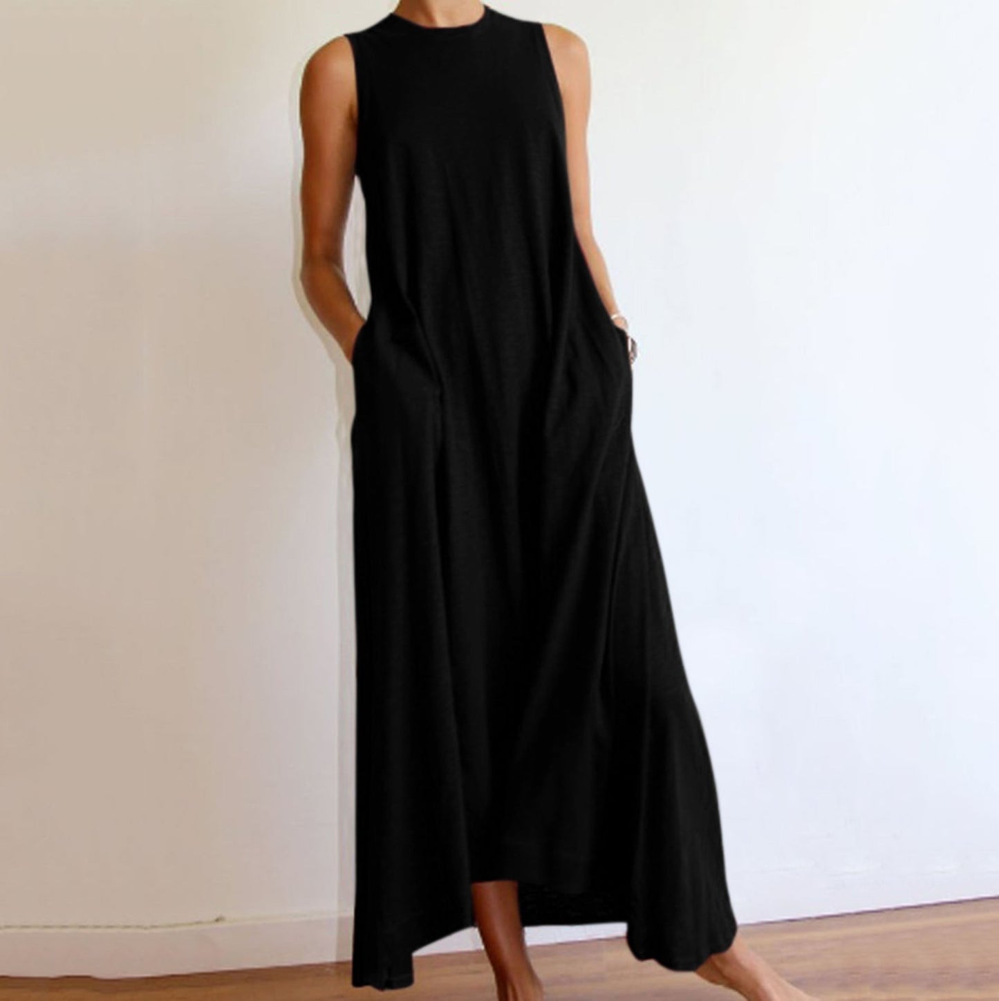 CM | Vestido largo sencillo sin mangas y escote redondo