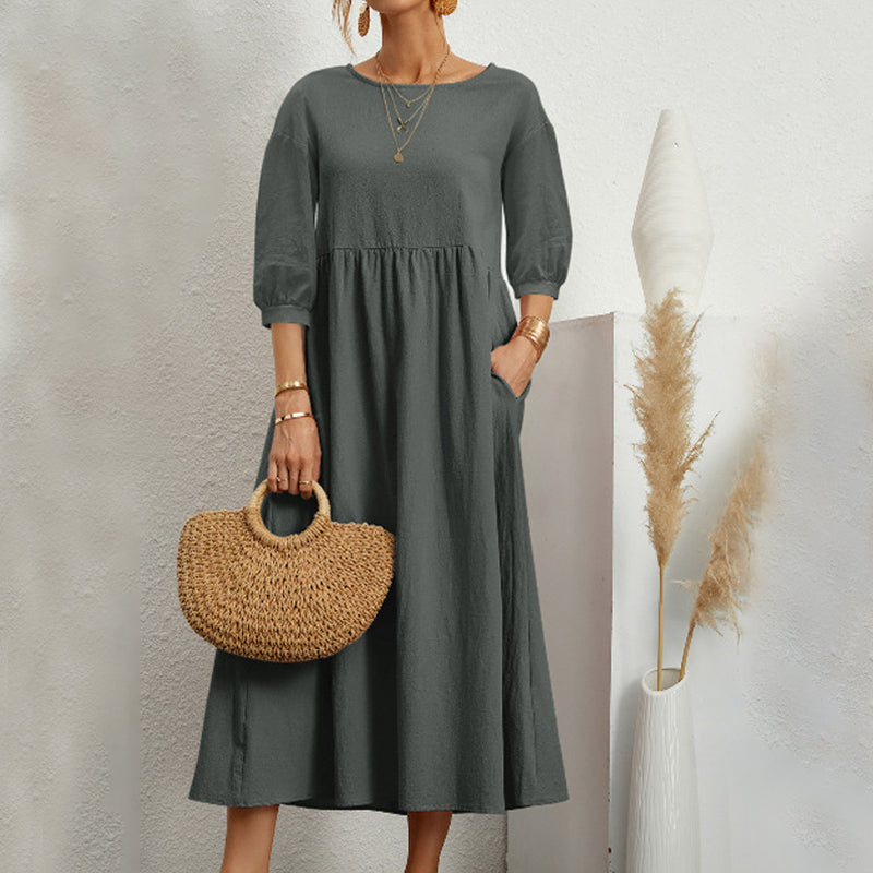 CM | ✨🌸Vestido suelto de moda monocolor con mangas farol🌸✨