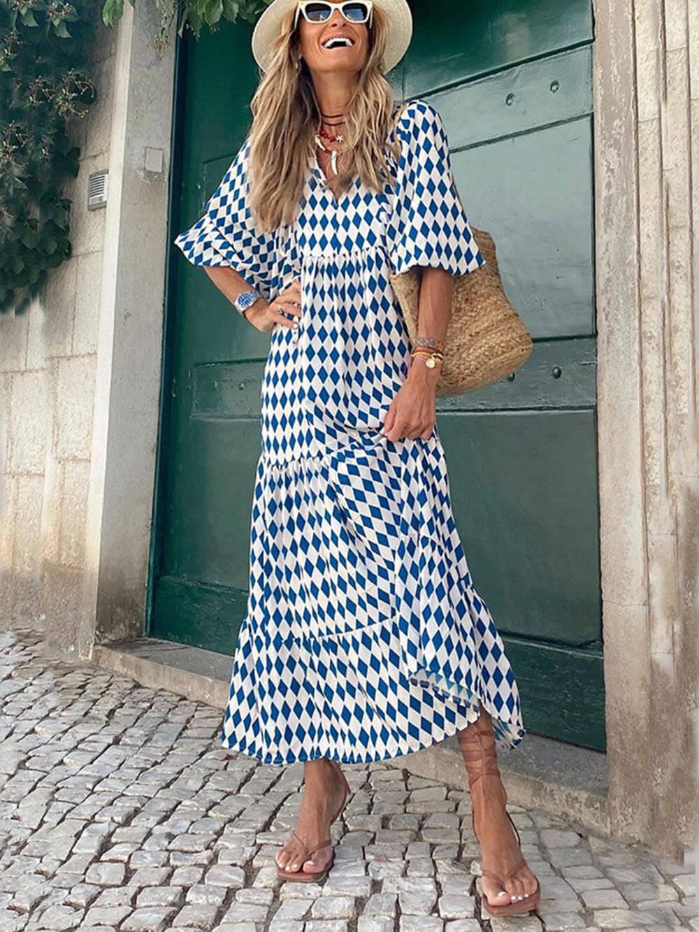 CM | maxi vestido de mujer - cuello en V - falda con lazos - corte holgado - estilo casual ligero