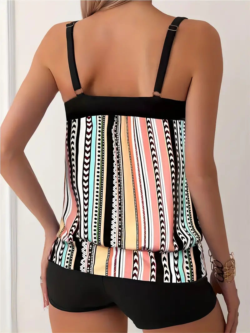 CM | Tankini de rayas con estampado
