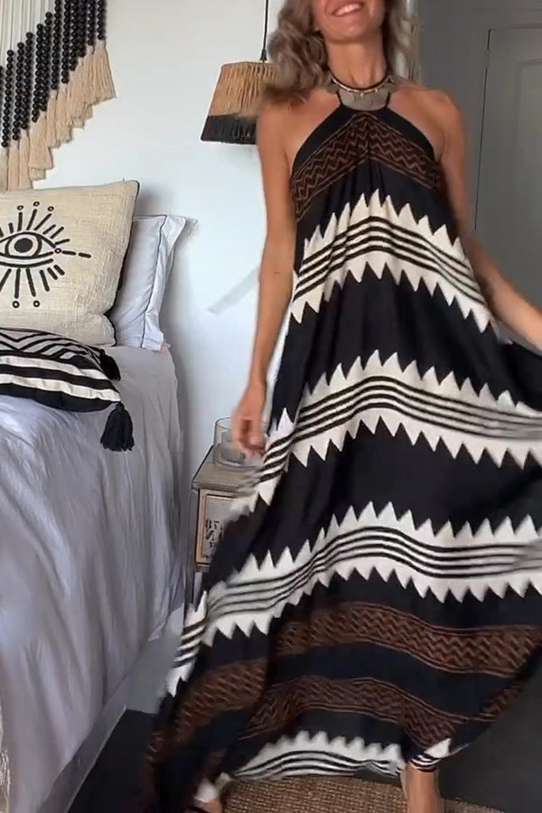 CM | Hey Vacay Impresión étnica Halter A-line Maxi Vestido