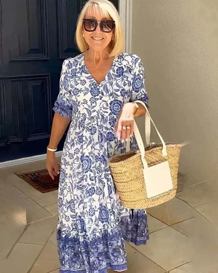CM | Elegante Vestido Largo Floral Boho con Cuello en V