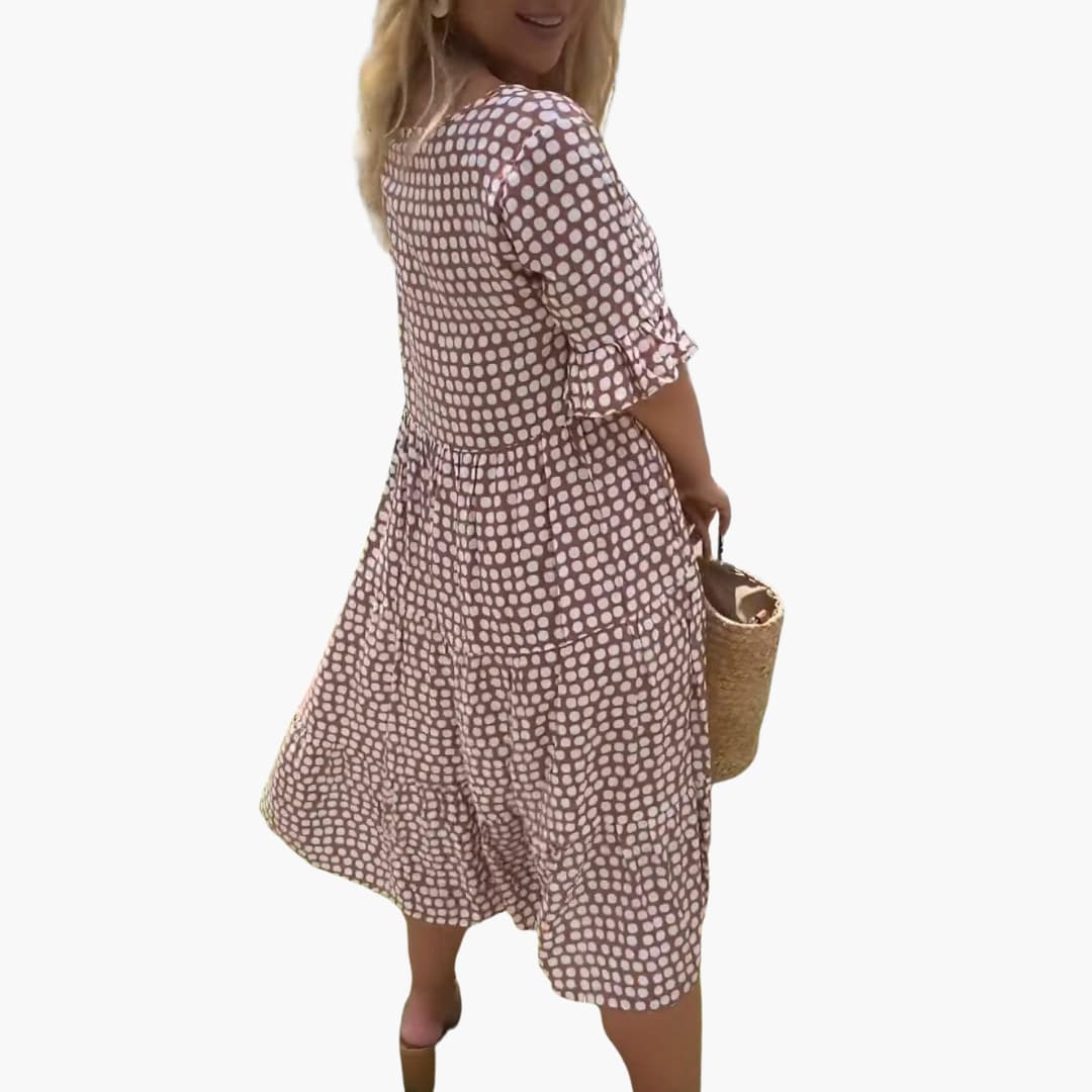 CM | Vestido midi de verano para mujer con estampado de lunares en capas