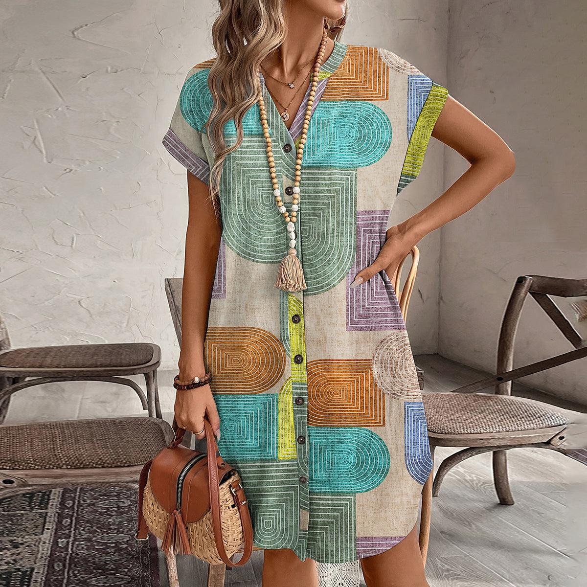 CM | Moderno mini vestido de manga corta con bloque de color