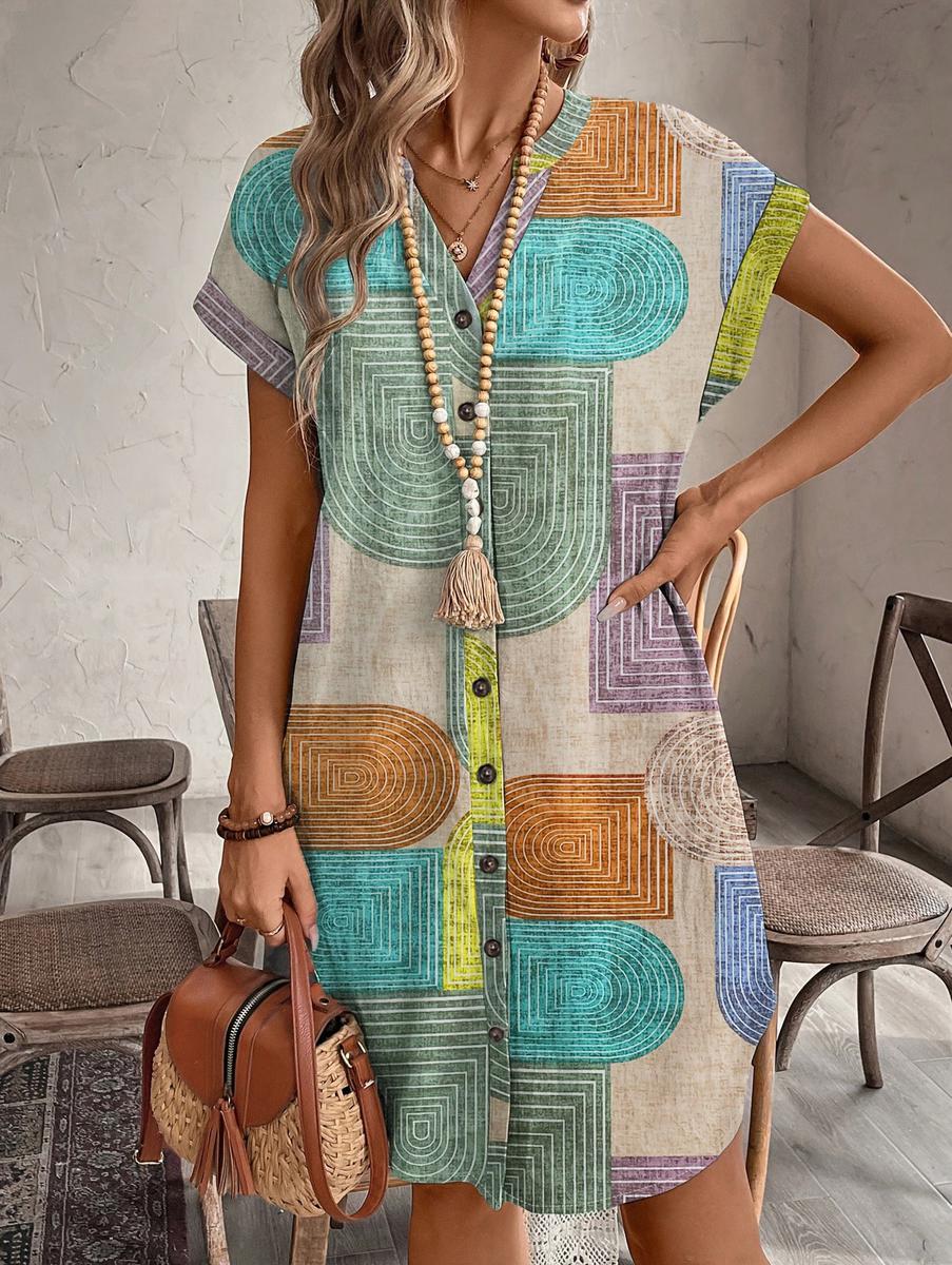 CM | Moderno mini vestido de manga corta con bloque de color