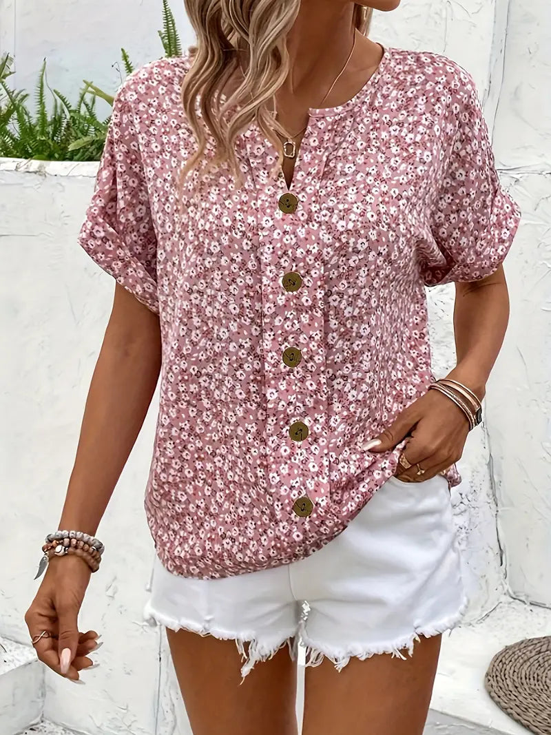 CM | Blusa con estampado floral y cuello con muesca