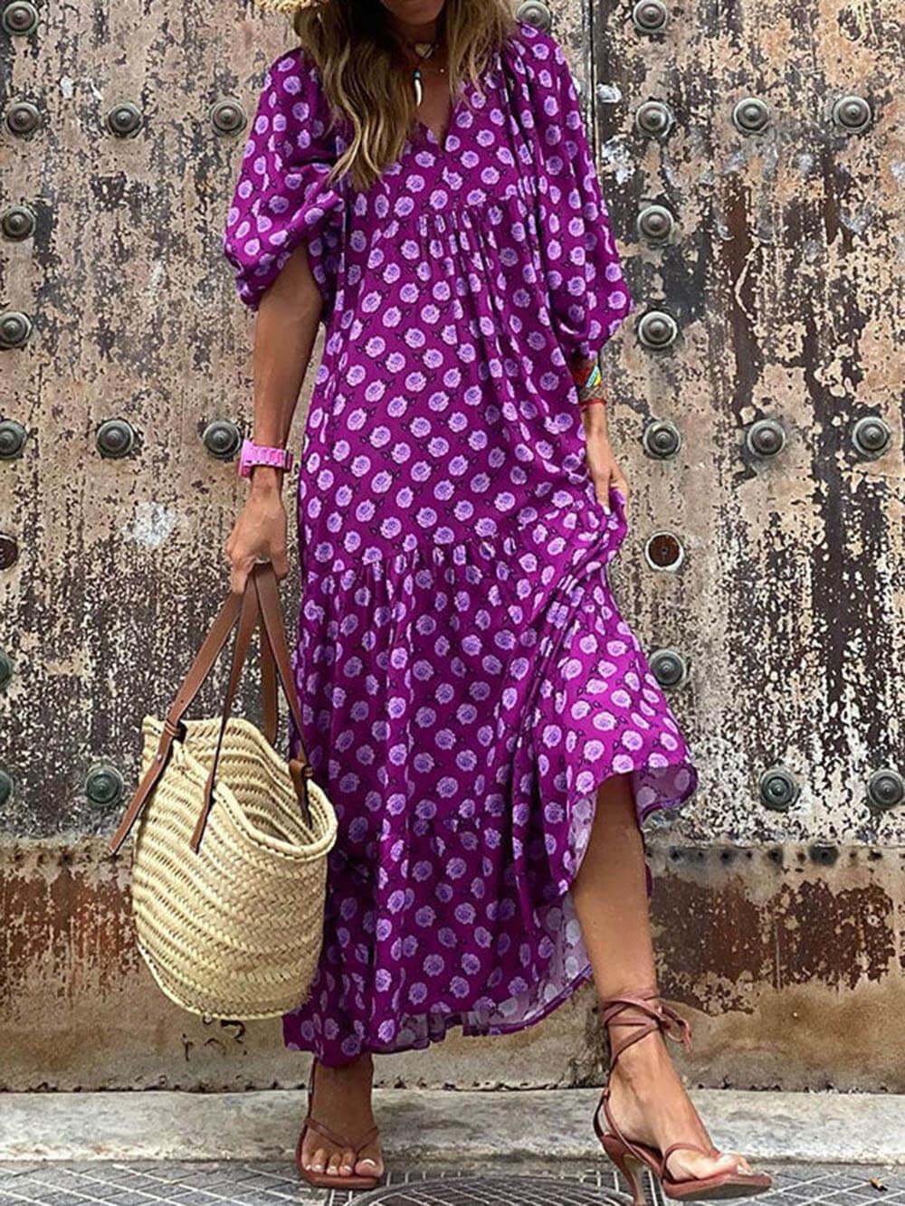 CM | maxi vestido de mujer - cuello en V - falda con lazos - corte holgado - estilo casual ligero
