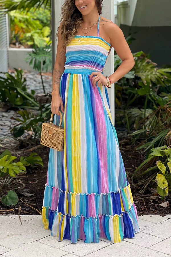 CM | MAXI VESTIDO MULTICOLOR CON TOP FRUNCIDO