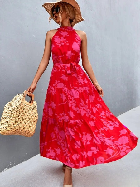CM | Vestido mono de tirantes y escote halterneck con estampado de lunares ondulados