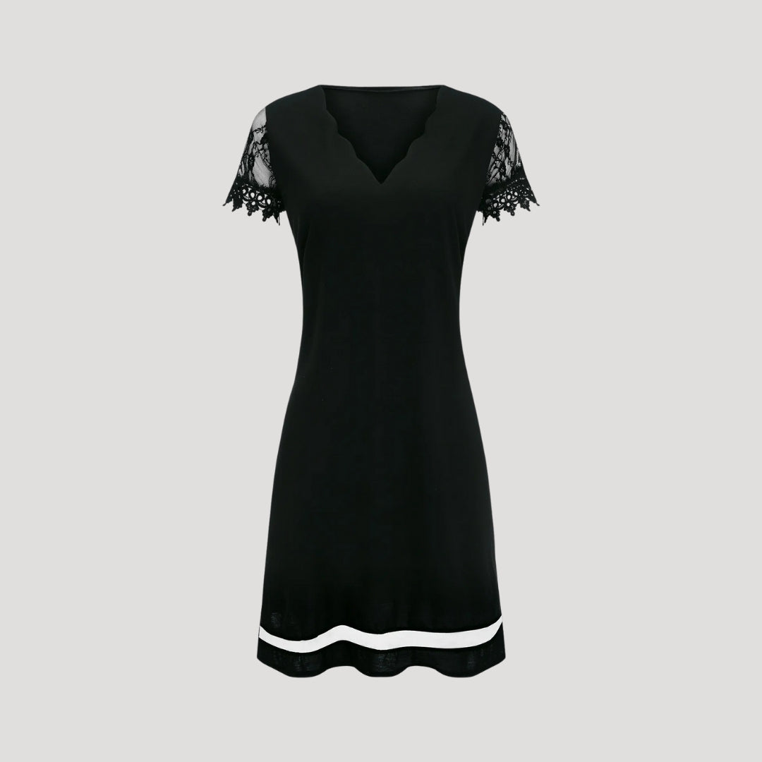 CM | Minivestido negro de mujer con mangas cortas de encaje