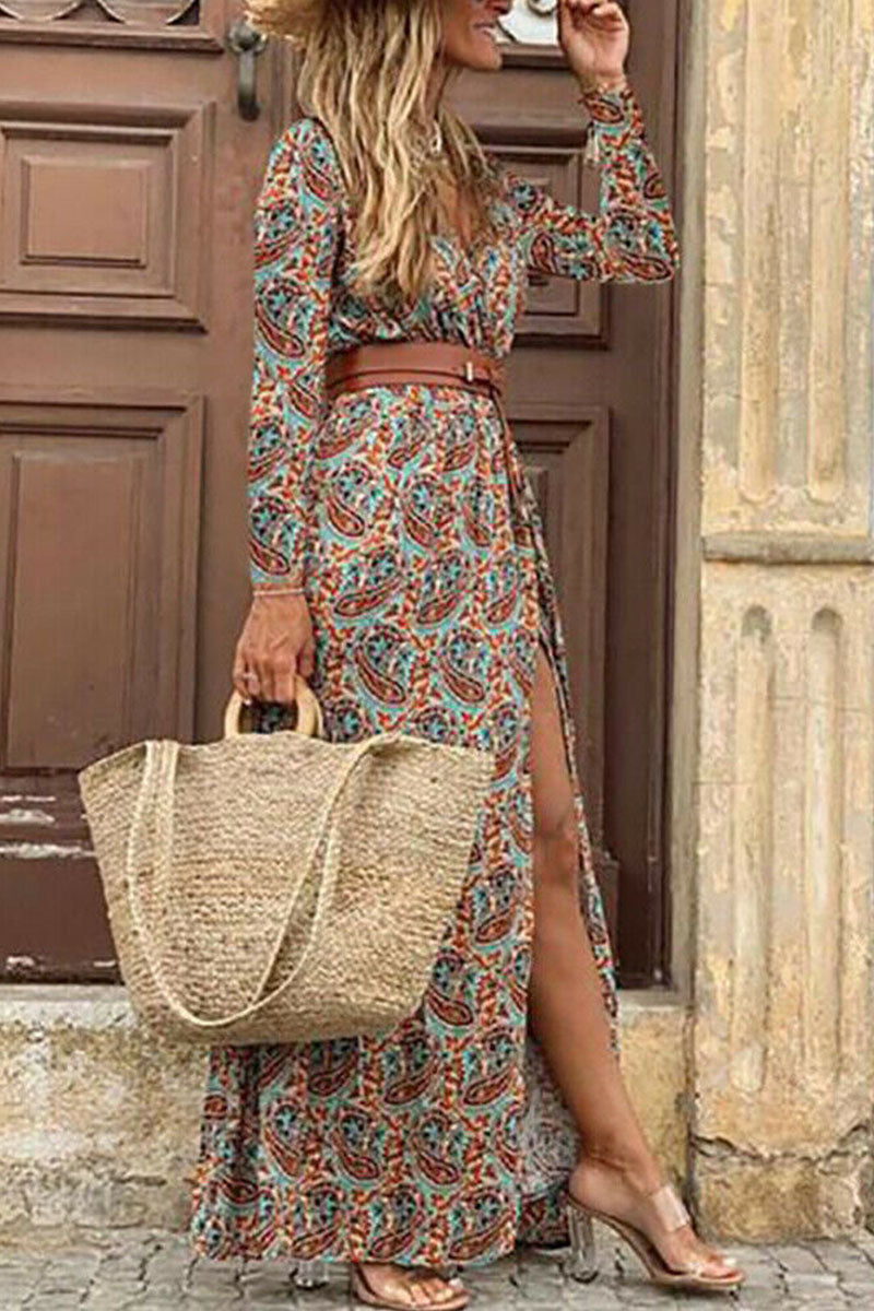 CM | Vestido largo con estampado floral y cinturón