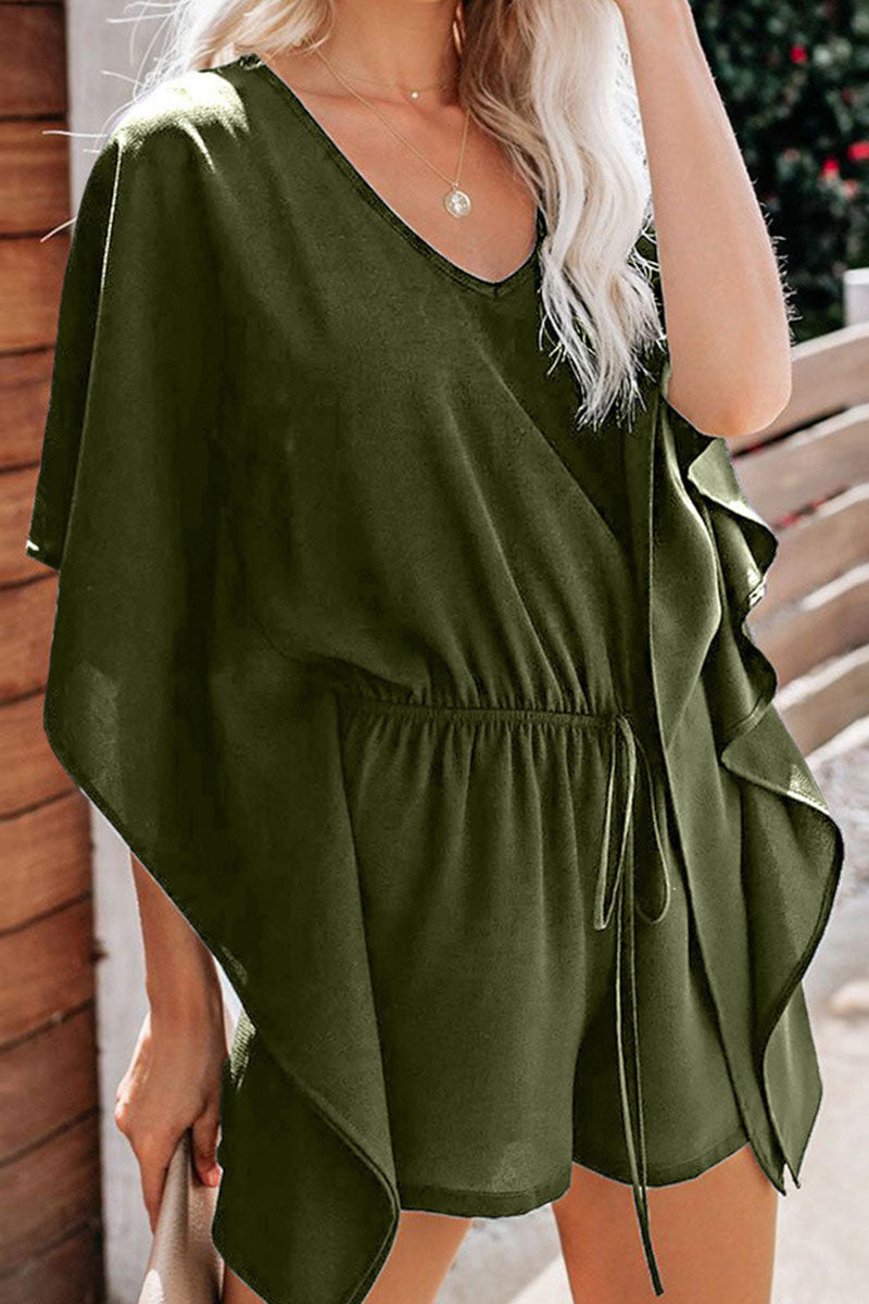 CM | Moda casual sólido frenillo V cuello suelto monos (5 colores)