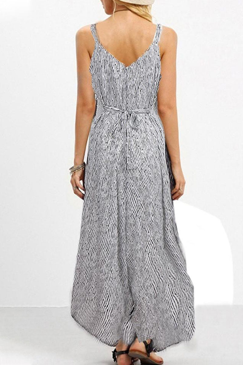 CM | Fashion Casual Striped Patchwork Spaghetti Strap Loose Jumpsuits