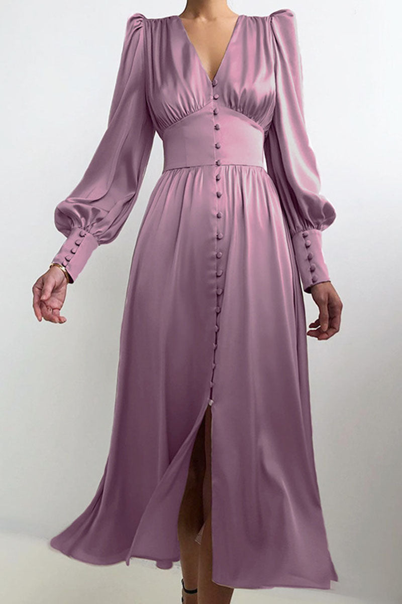 CM | Vestido largo de satén con cinturón