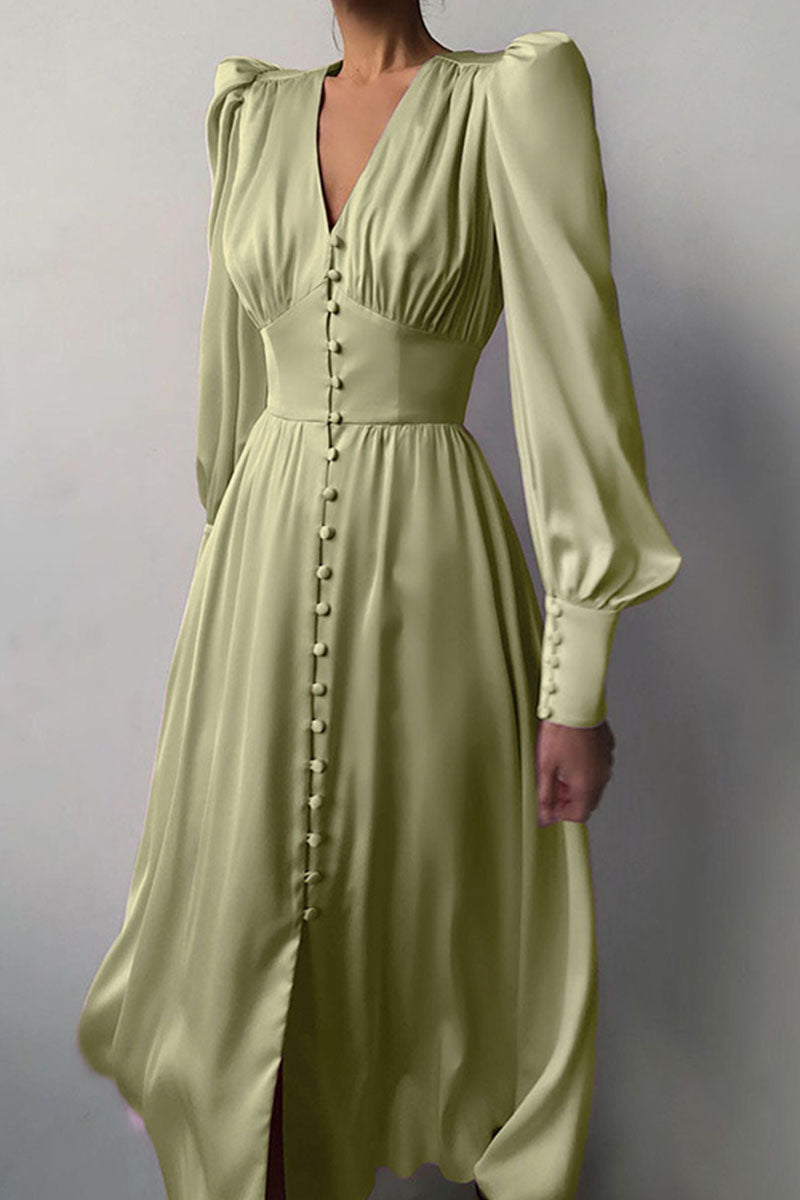 CM | Vestido largo de satén con cinturón