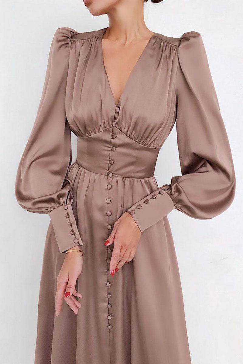 CM | Vestido largo de satén con cinturón