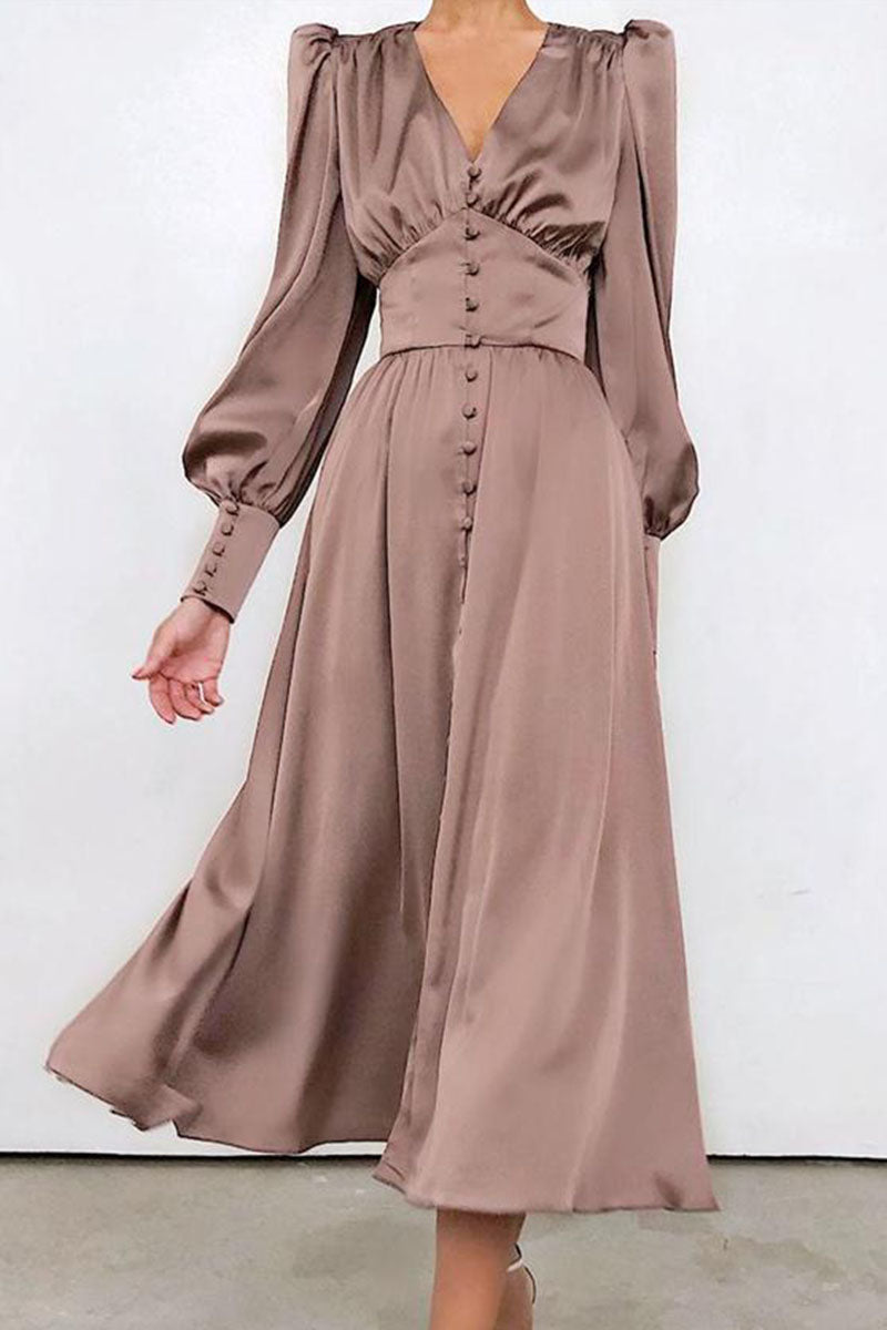 CM | Vestido largo de satén con cinturón