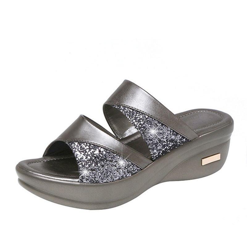 CM | Verano Glitter PU Cuña Plataforma Cómodas Sandalias para Mujer