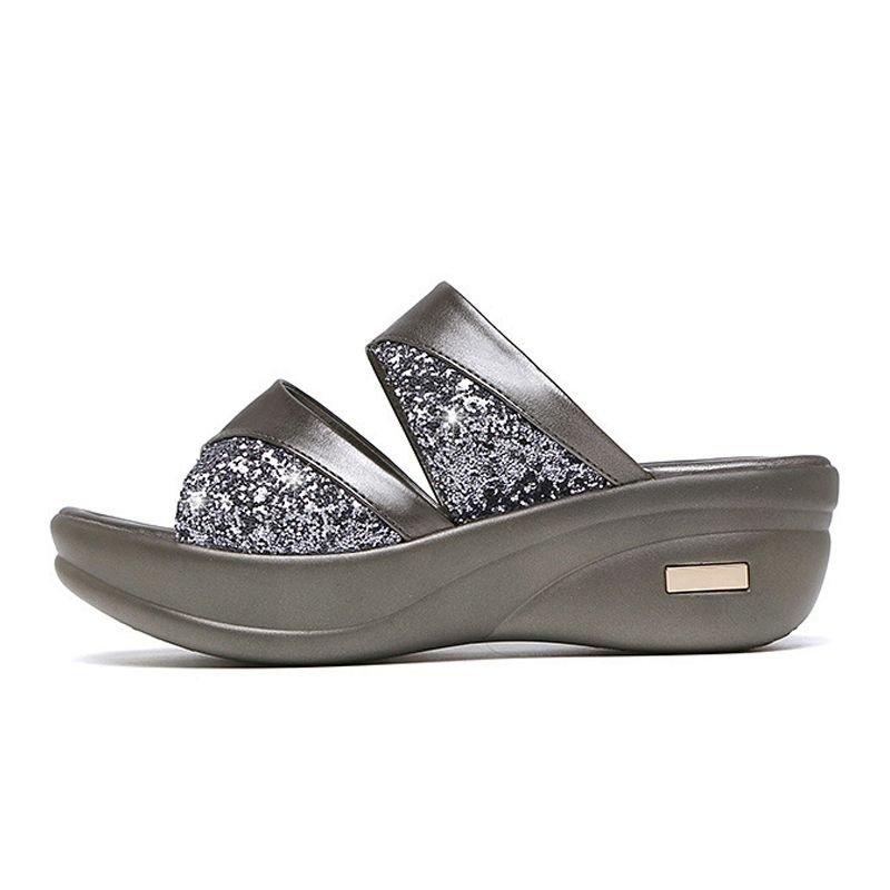 CM | Verano Glitter PU Cuña Plataforma Cómodas Sandalias para Mujer