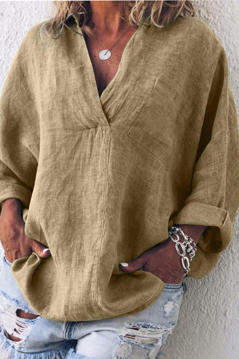 CM | Casual Sólido Patchwork Cuello vuelto Blusas(5 Clolrs)