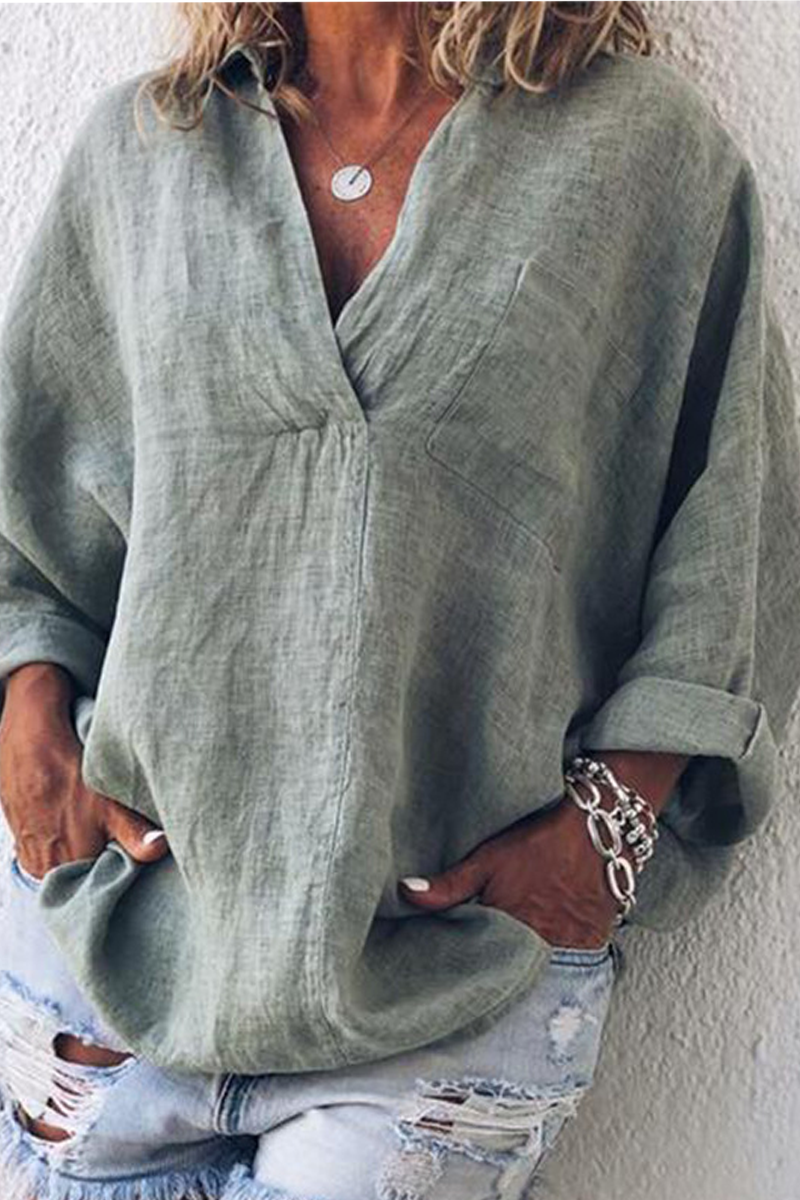 CM | Casual Sólido Patchwork Cuello vuelto Blusas(5 Clolrs)