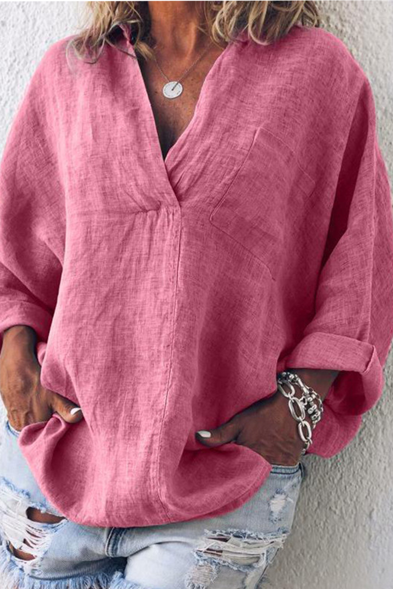 CM | Casual Sólido Patchwork Cuello vuelto Blusas(5 Clolrs)