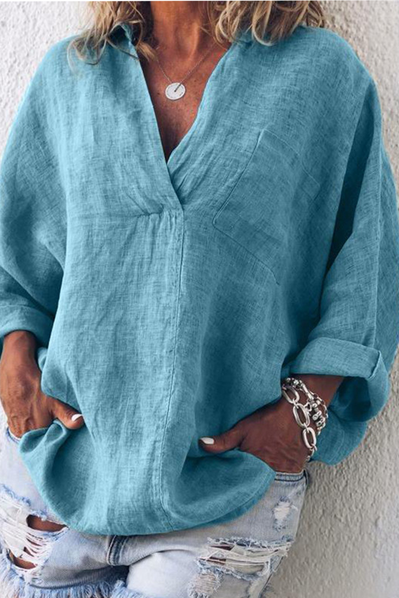 CM | Casual Sólido Patchwork Cuello vuelto Blusas(5 Clolrs)