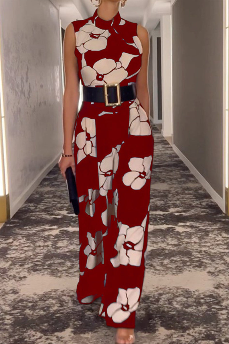 CM | Moda Casual Print Medio A Cuello Tortuga Jumper Regular Jumpsuits