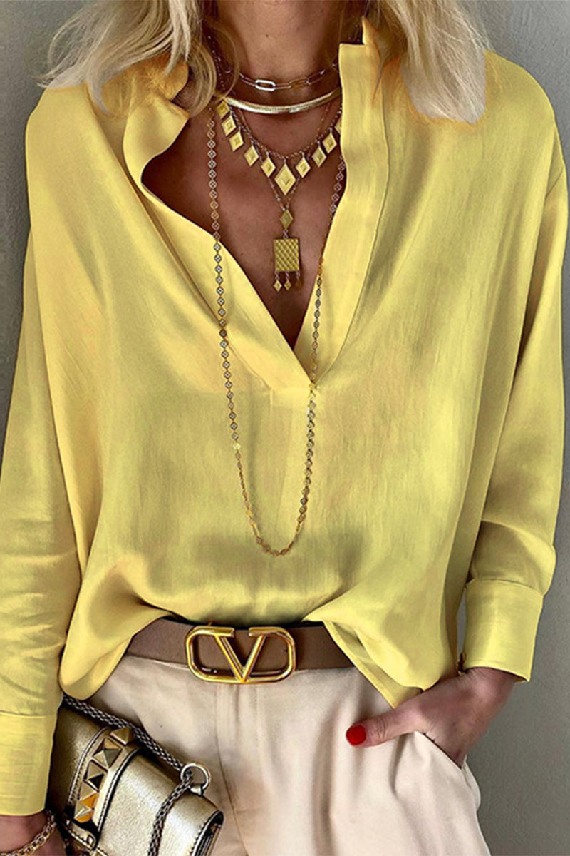 CM | Moda casual blusas de cuello mandarín sólido