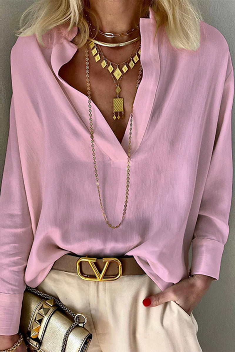 CM | Moda casual blusas de cuello mandarín sólido