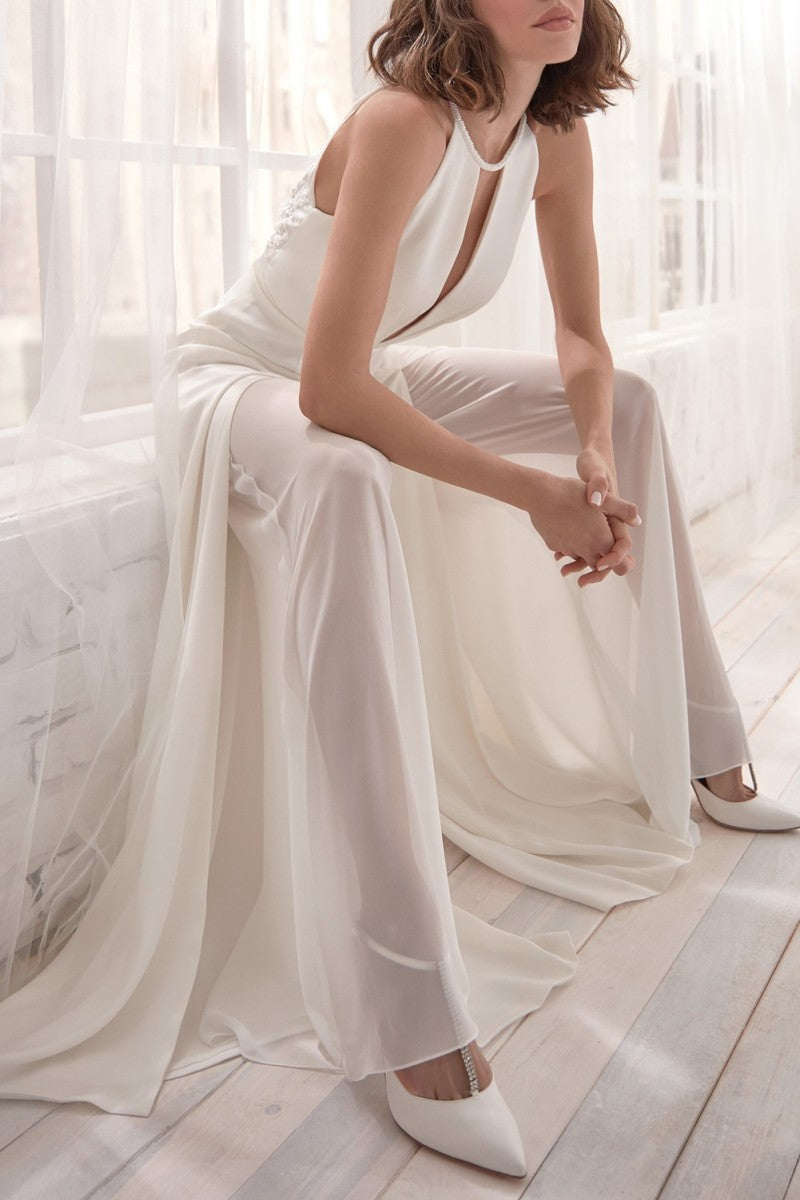 CM | Sexy Casual Solid Hollowed Out Patchwork Backless O Neck Regular Jumpsuits