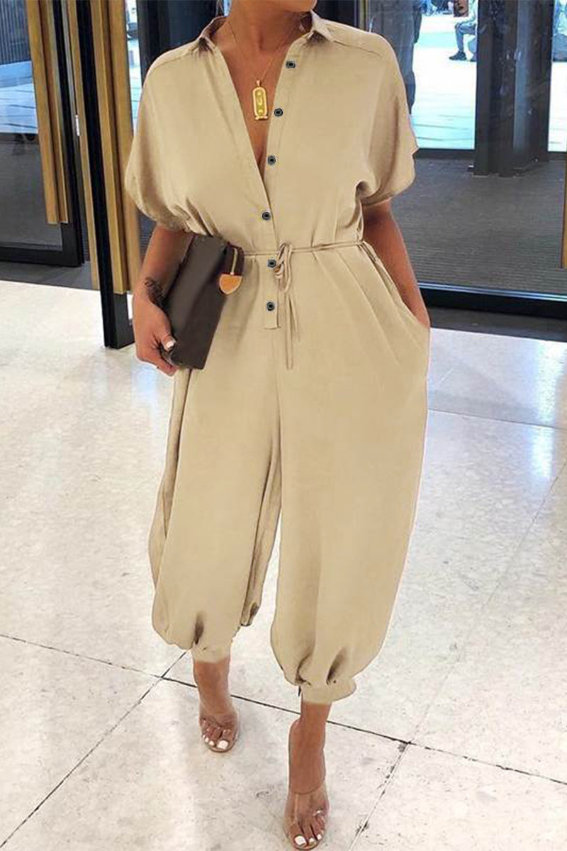 CM | Plus Size Casual Vintage Leopard Frenulum Print Loose Jumpsuits