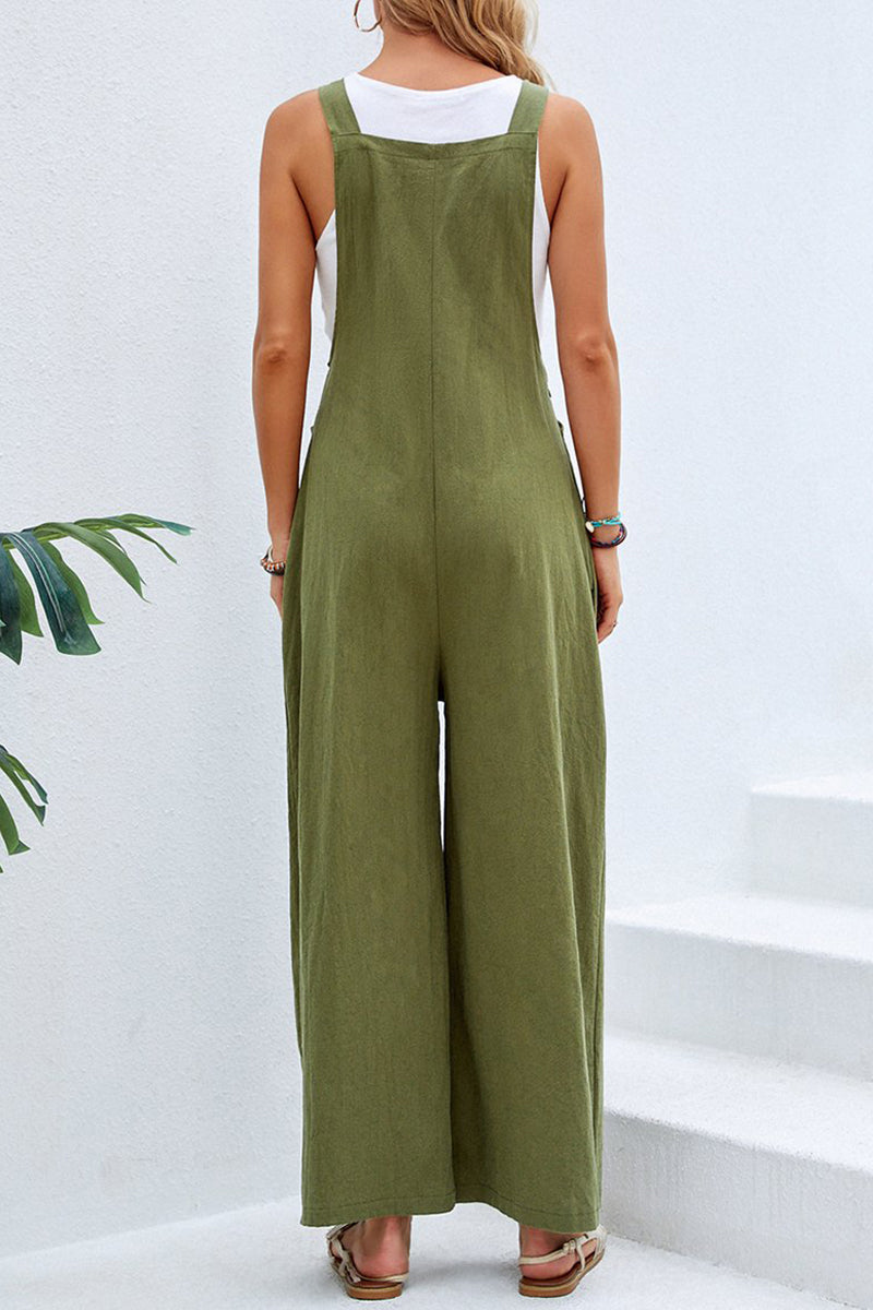 CM | Casual vacaciones botones sólidos cuello cuadrado monos sueltos (10 colores)
