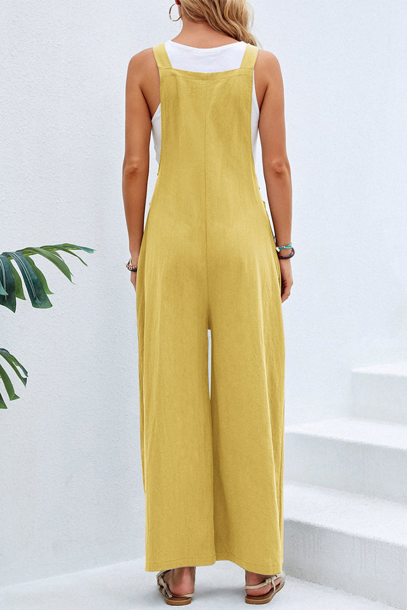CM | Casual vacaciones botones sólidos cuello cuadrado monos sueltos (10 colores)