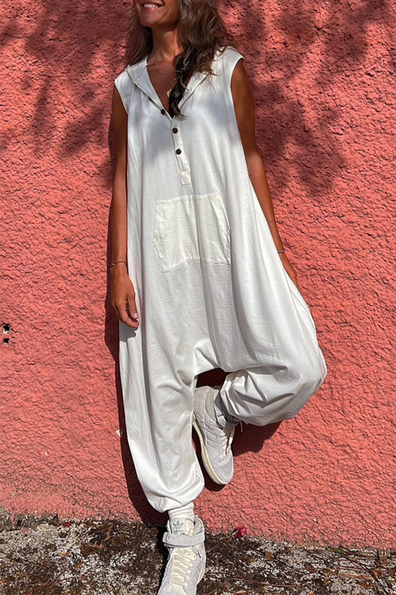 CM | Casual Sportswear Solid Pocket Hooded Collar Loose Jumpsuits (3 Colores)