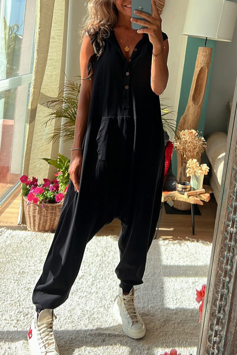 CM | Casual Sportswear Solid Pocket Hooded Collar Loose Jumpsuits (3 Colores)