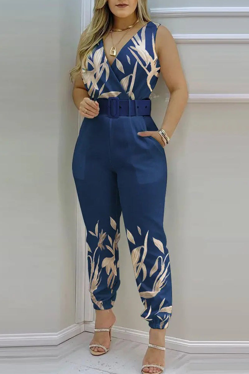 CM | Sexy Casual Solid Backless With Belt V Neck Regular Jumpsuits