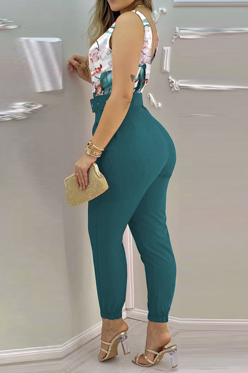 CM | Sexy Casual Solid Backless With Belt V Neck Regular Jumpsuits