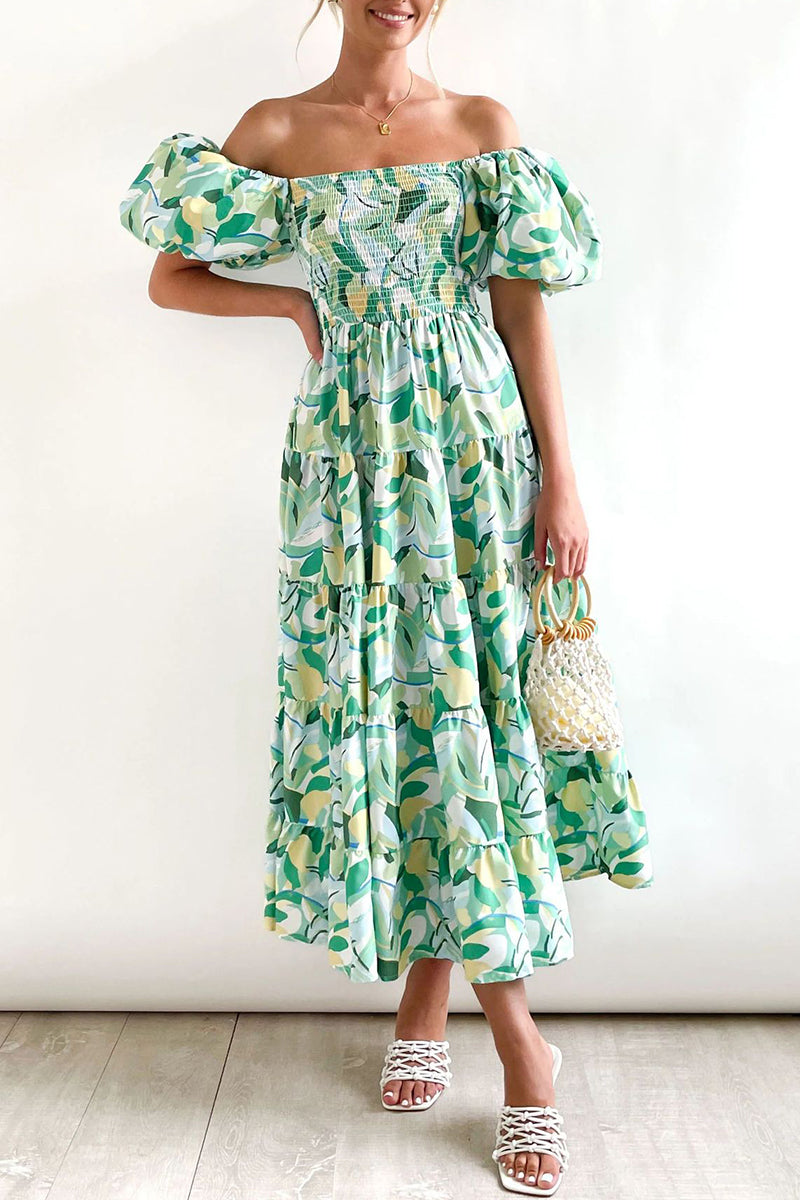 CM | Vestido largo estampado con hombros descubiertos