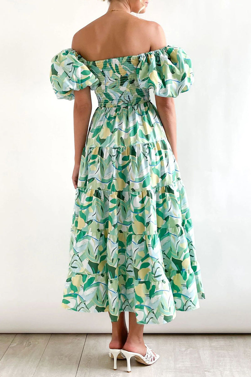 CM | Vestido largo estampado con hombros descubiertos