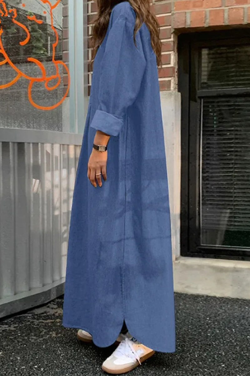 CM | Vestido largo con cuello abotonado