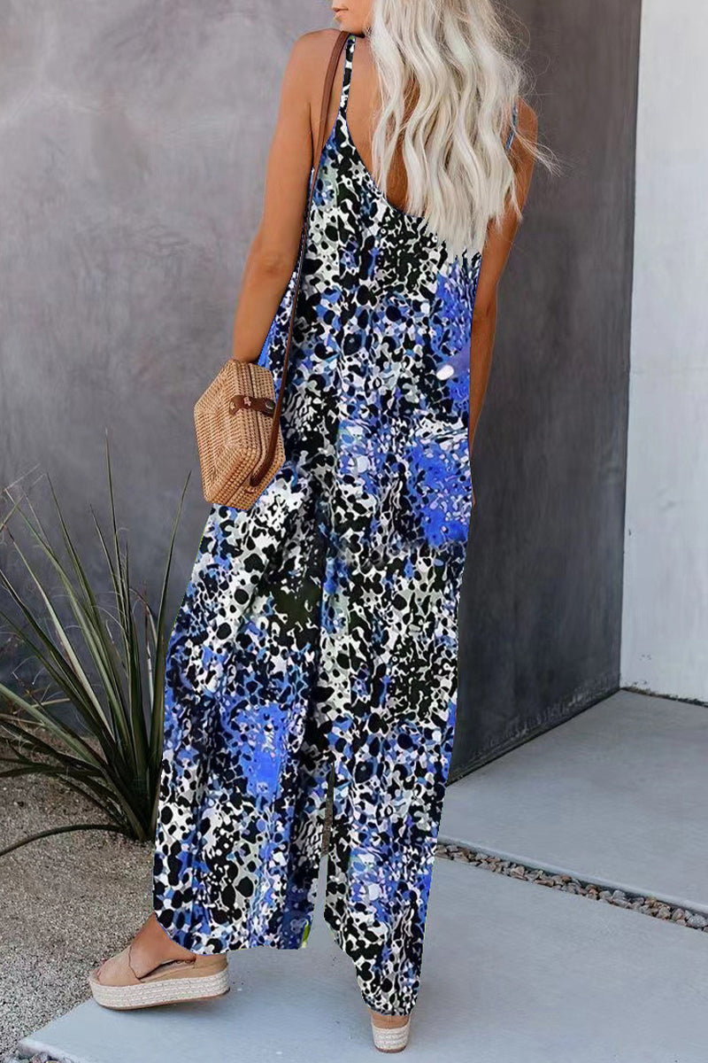 CM | Casual Street Print Pocket V-Neck Loose Jumpsuits