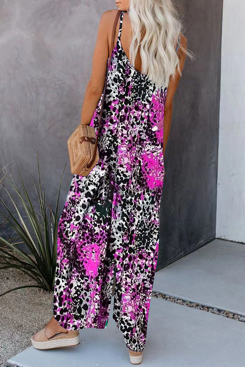 CM | Casual Street Print Pocket V-Neck Loose Jumpsuits